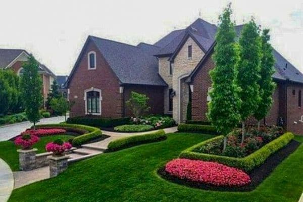  Freshly cut yard with straight lines in subdivision.