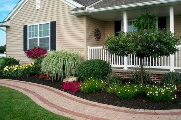 Landscape beds with fresh mulch.