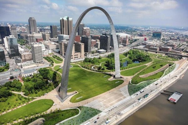 Aerial view of the St. Louis Arch